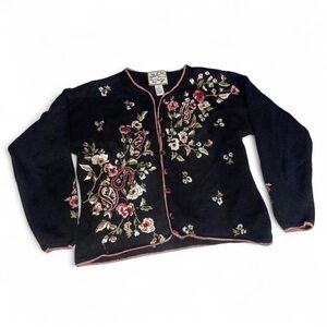 Vintage Floral Embroidered Cottagecore Grandma Cardigan